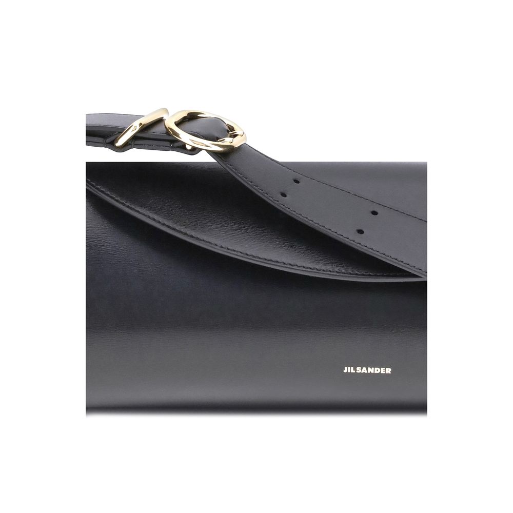 Jil Sander Cannolo Grande Bag in Black Calf Leather