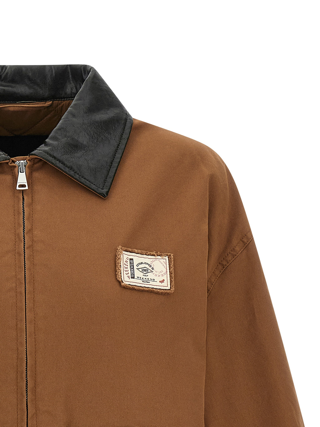 Weekend Max Mara Cotton Canvas Jacket with Contrast Collar in Brown