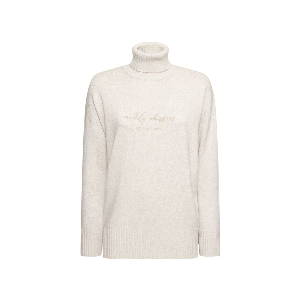 Brunello Cucinelli Oversized Wool and Cashmere Turtleneck in Beige