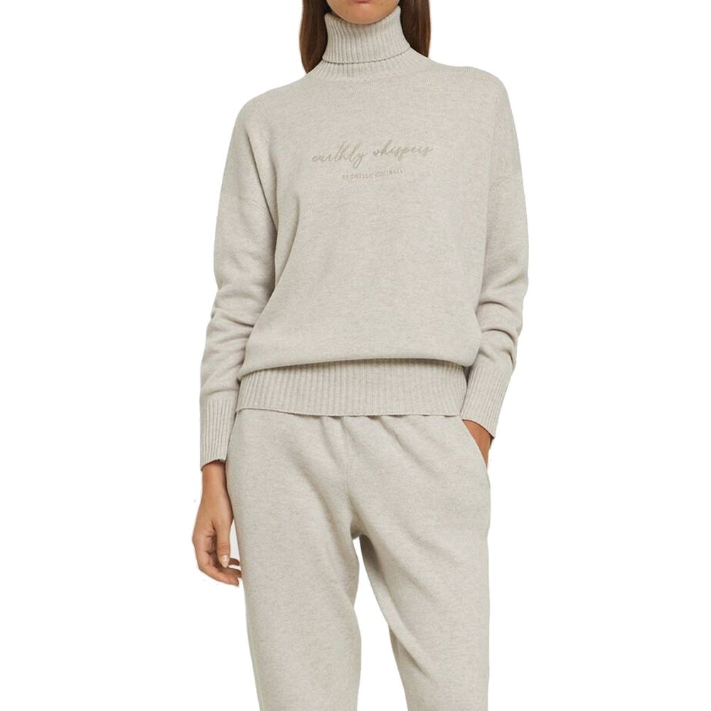 Brunello Cucinelli Oversized Wool and Cashmere Turtleneck in Beige