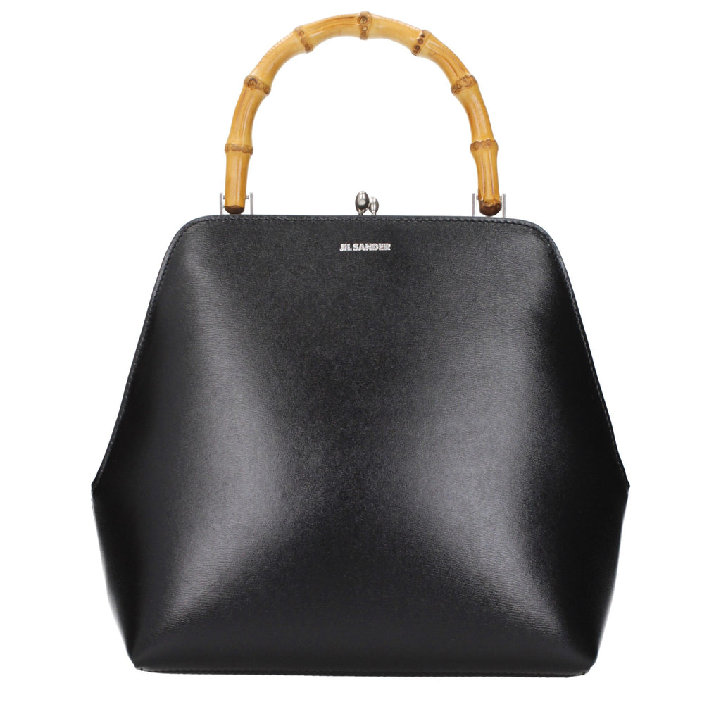 Jil Sander Structured Top-Handle Bag in Black Leather