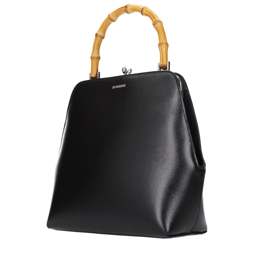 Jil Sander Structured Top-Handle Bag in Black Leather