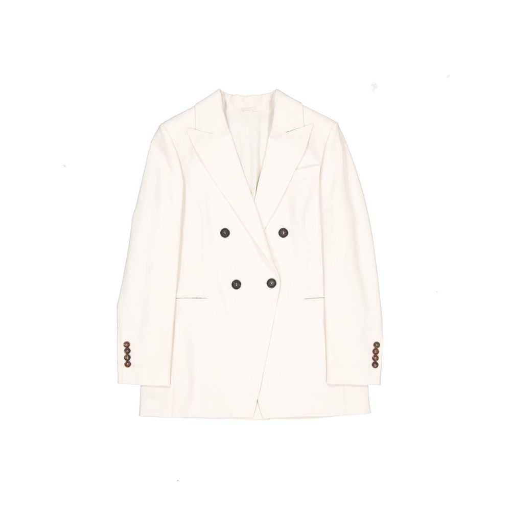 Brunello Cucinelli Double-Breasted Blazer in White Viscose and Wool