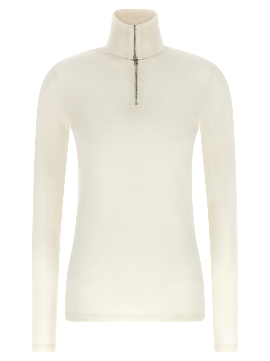 Jil Sander Half-Zip High-Neck Top in White