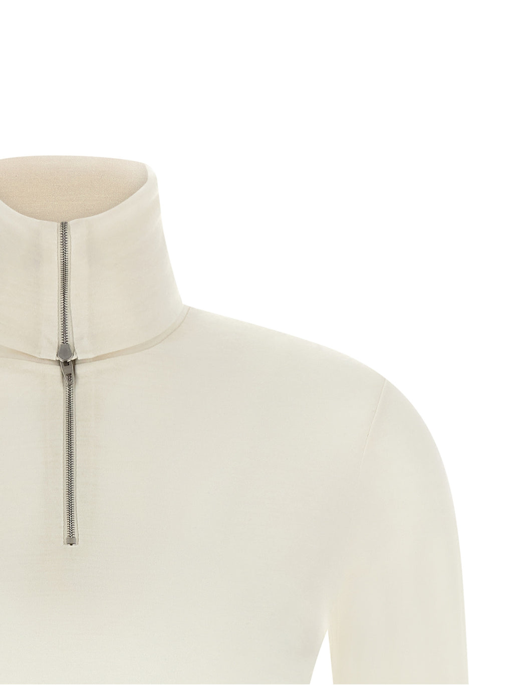 Jil Sander Half-Zip High-Neck Top in White