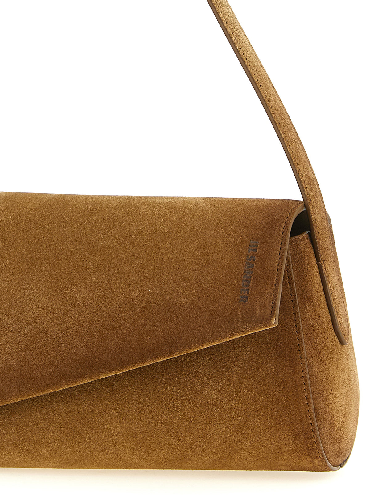 Jil Sander Kante Flap Shoulder Bag in Walnut Suede