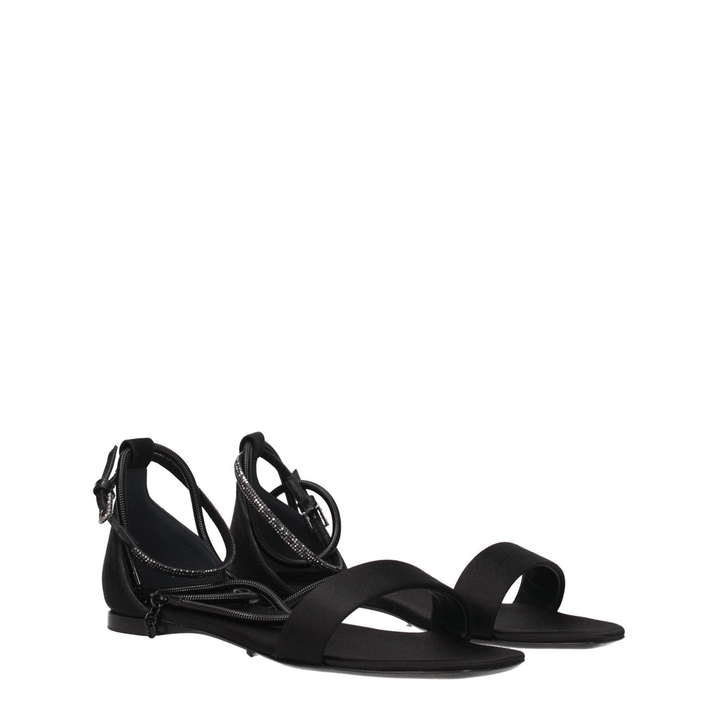 Max Mara Black Satin Flat Sandals